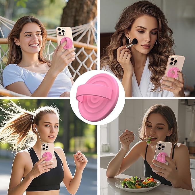 Magnetic Phone Grip Ring Holder, Liquid Silicone Magnet Cell Phone Grip Finger Loop, Compatible with Magsafe, Back of Phone for iPhone 17/16/15/14/13/12 Series, Tender Pink