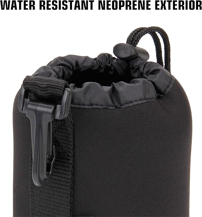 USA Gear FlexARMOR Protective Neoprene Lens Case Pouch Set 3-Pack - Small, Medium and Large Cases with Drawstring Opening, Attached Clip, Reinforced Belt Loop (Black)