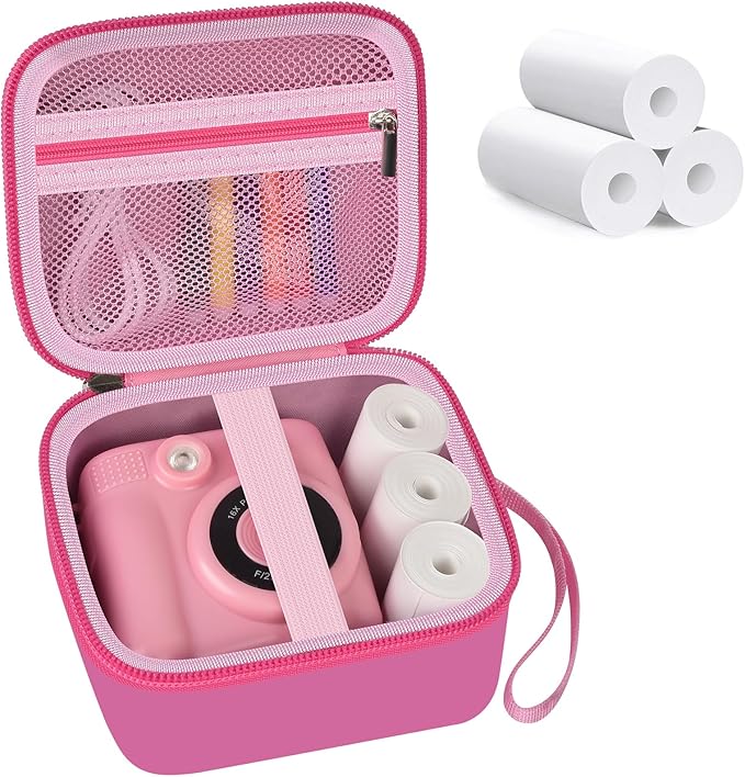 Kids Instant Print Camera Case with 3 Rolls Prints Paper Compatible with ESOXOFFORE for Dylanto for DUDUDRAGON for GKTZ for ETIKEZ for Dafotil for Careenoah Toddler Digital Cameras (Rose with Paper)