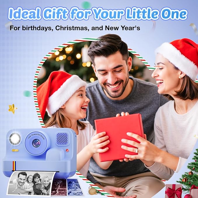 Instant Print Camera for Kids, App Printing, 1080P Video, Dual-Lens Selfie Digital Camera with 32G SD, Christmas Birthday Gifts for Girls Boys 4 5 6 7 8 9 10 11 12 Year Old, Toddler Toy_Blue