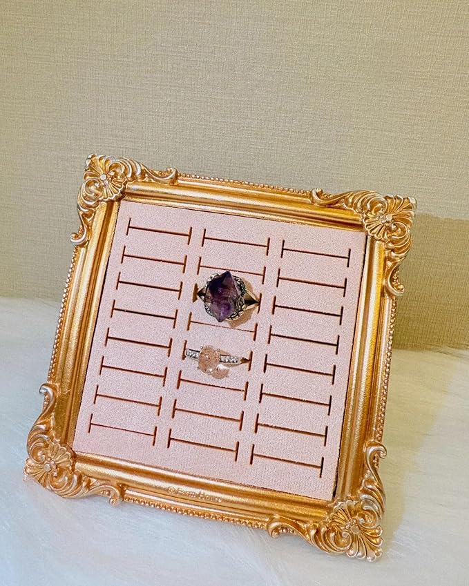 Jewelry Display Stand Vintage Ring Holder Box Earring Tray Retro Picture Frame Style Ring OrganizerJewelry Frame with Velvet