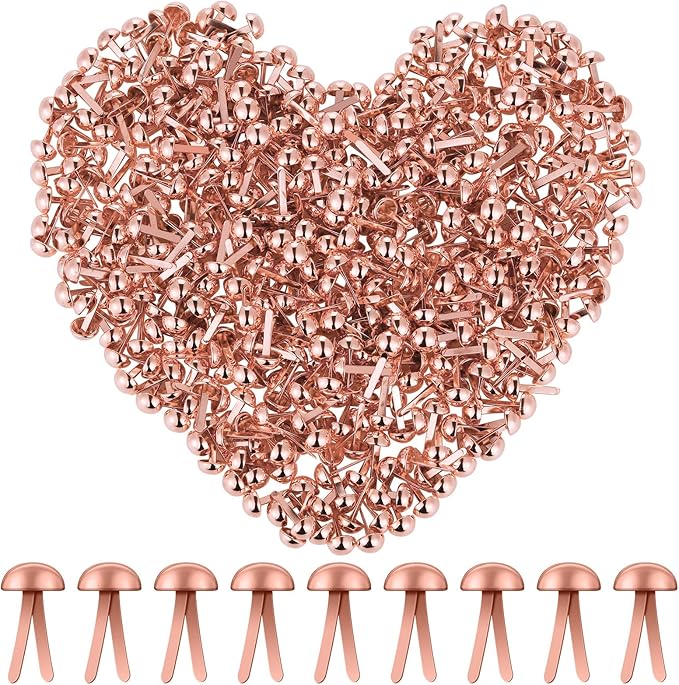 Hotop 500 Pcs Brads for Paper Crafts Metal Round Brass Paper Fasteners for Craft Art Crafting School DIY Supplies(0.3 x 0.6 Inch,Rose Gold)