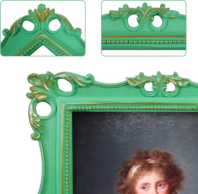SIMON'S SHOP Vintage Picture Frame 8x10, Light Green Photo Frame, Resin Floral Frame for Wall or Tabletop Display