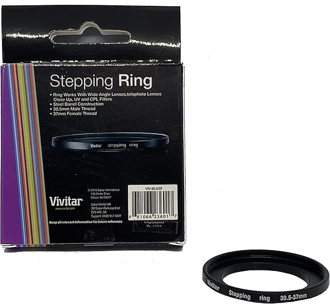 Vivitar 30.5mm to 37mm Step Up Adapter Ring (Black) Universal 30.5mm Camera Lenses or 37mm UV CPL Filters/Accessories