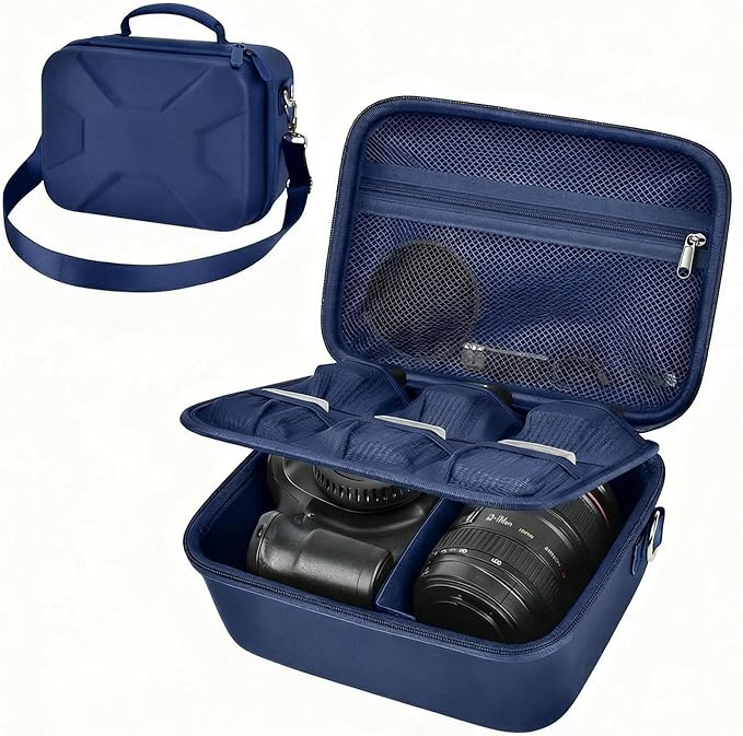 Comecase Hard Camera Case for Canon EOS Rebel T7 R50 R100 R10 R5 R6 R8 Mark II, DSLR Mirrorless Camera Bag with 6 Slots &Adjustable Divider for Lens and Accessories, Travel Storage, Dark Blue