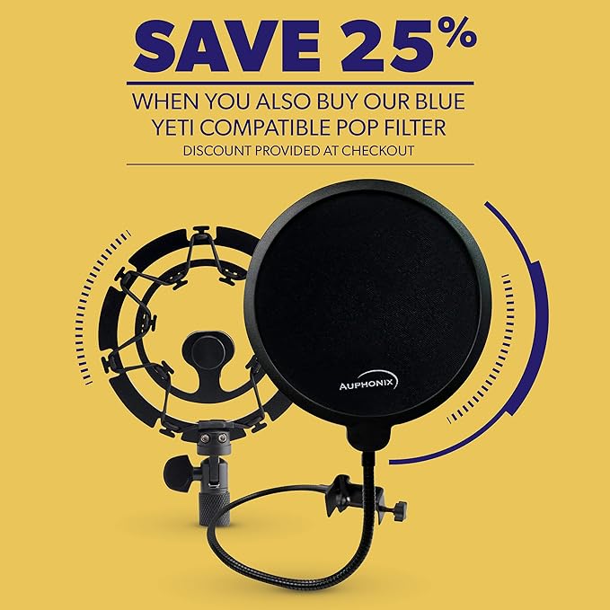 Pro Microphone Shock Mount - Mic Holder Compatible w/Blue Yeti, Snowball & Pro Microphones