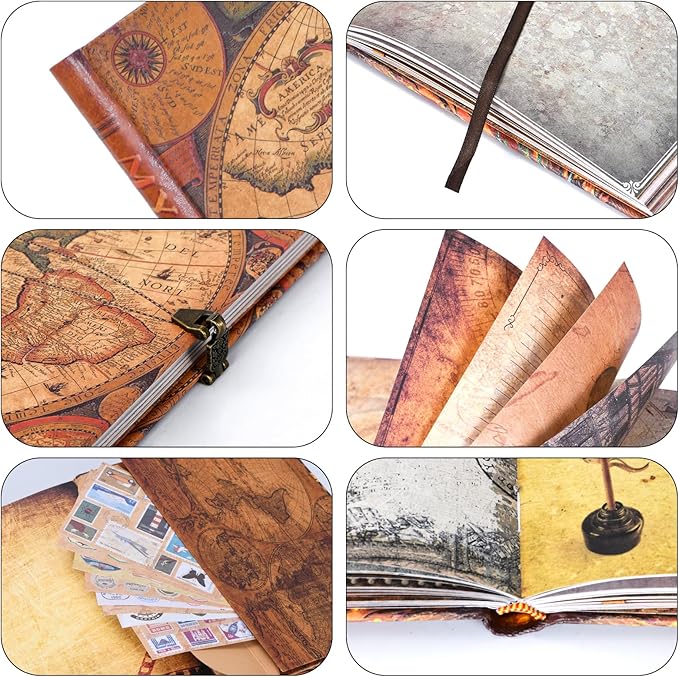My Adventure Book Scrapbook – Retro-Style Embossed Photo Album with 124 Pages, DIY Memory Travel Journal for Couples, Anniversary, Wedding, and Valentine's Day Gifts(World Map Adventure Style)