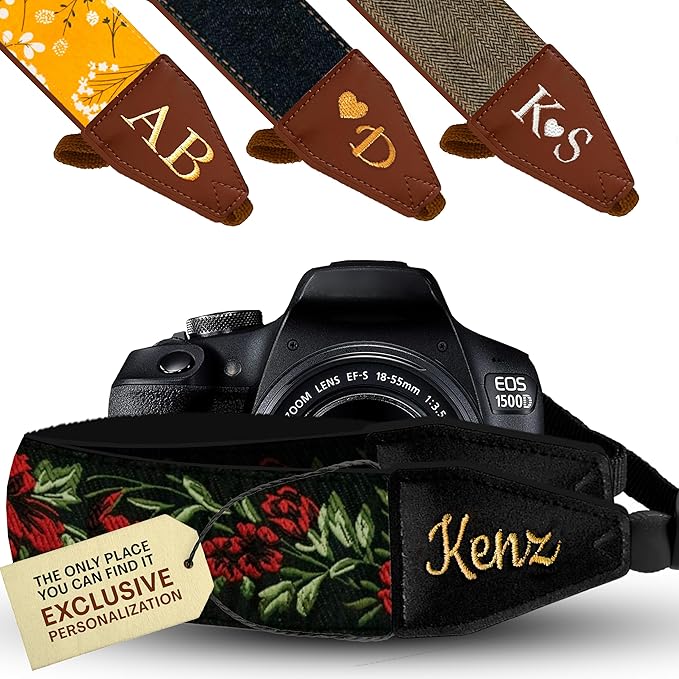 Art Tribute Camera Strap for All DSLR and Mirrorless Cameras. Add Your Name Or Initials Make It a Personalized Gift