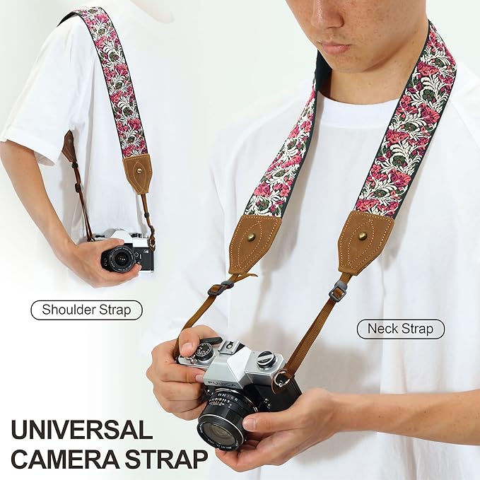 Padwa Lifestyle 2" Wide Classic Crazy Horse Art Cowhide Head Cotton Camera Straps for Photographers
