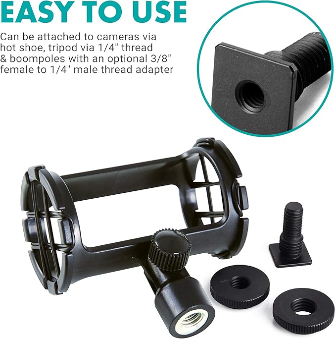 Movo SMM1 Microphone Shock Mount with Camera Cold Shoe for Shotgun Microphones 19-25mm in Diameter (Including Rode NTG-1, NTG-2, Sennheiser MKE-600)
