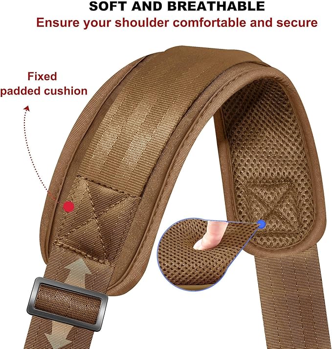 ZINZ 75" Shoulder Strap with Fixed Pad and Dual Balanced Buckles，Khaki