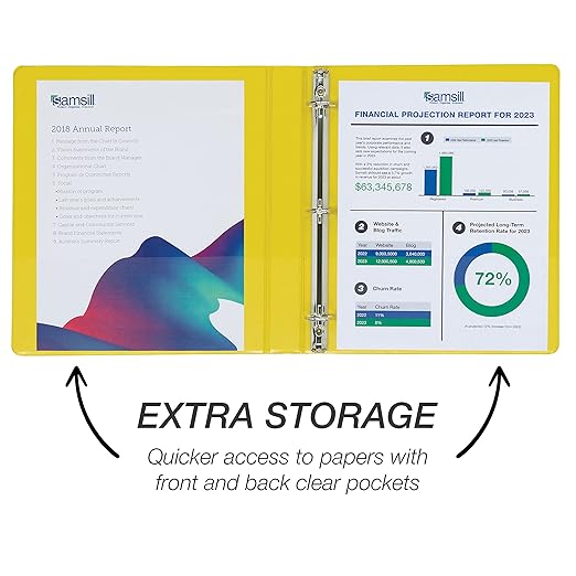 Samsill Durable 1 inch 3 Ring Binder, Made in USA, D Ring Binder, FSC 100% Recycled Chipboard, Yellow, 4 Pack