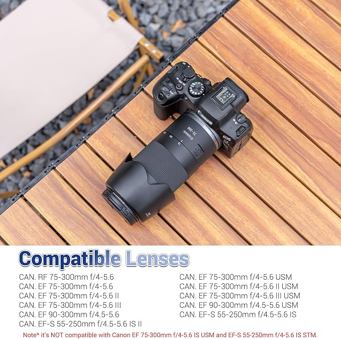 JJC ET-60 Lens Hood Shade for Canon RF 75-300mm f/4-5.6, EF 75-300mm f/4-5.6 III, EF-S 55-250mm f/4.5-5.6 is II, Replaces Canon ET-60, Reversible & Compatible with 58mm Filter/Lens Cap