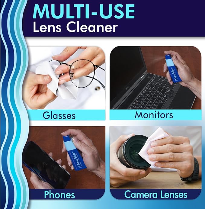 Portable Lens Cleaner Kit – Eyeglass Lens Cleaner Spray Kit with Refillable Spray + Microfiber Cloth, Compact Eye Glass Cleaners Spray, Safe for All Lenses, Travel Size Cleaning Set (6 Pack)