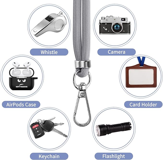 CACOE Phone Lanyard 2 Pcs-1 Pcs Adjustable Neck Strap, 1 Pcs Wrist Strap, 2 Pcs Pads, Universal Crossbody Multifuctional Cell Phone Lanyards Compatible with Most Smartphones(Gray)