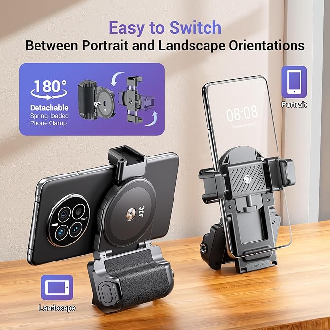 Phone Camera Grip Smartphone Photography Shooting Clip with Tripod Mount & Detachable Wireless Shutter Remote Control, Cellphone Selfie Grip Handle Stand for iPhone & Other Phone Vlog Video Black