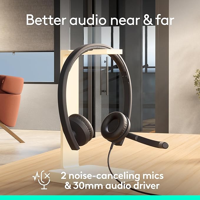 Logitech H570e USB Headset with Microphone for PC and Mac, USB-A Wired Headset with Stereo Sound, Noise-Canceling Mics and Inline Controls, Certified for Microsoft Teams, Black