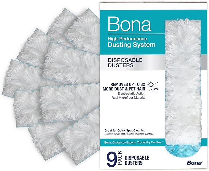 Bona Disposable Duster Refills - 9 Pack - High Performance Dusting System - Microfiber Dusters Remove Dust and Pet Hair for Quick Spot Cleaning