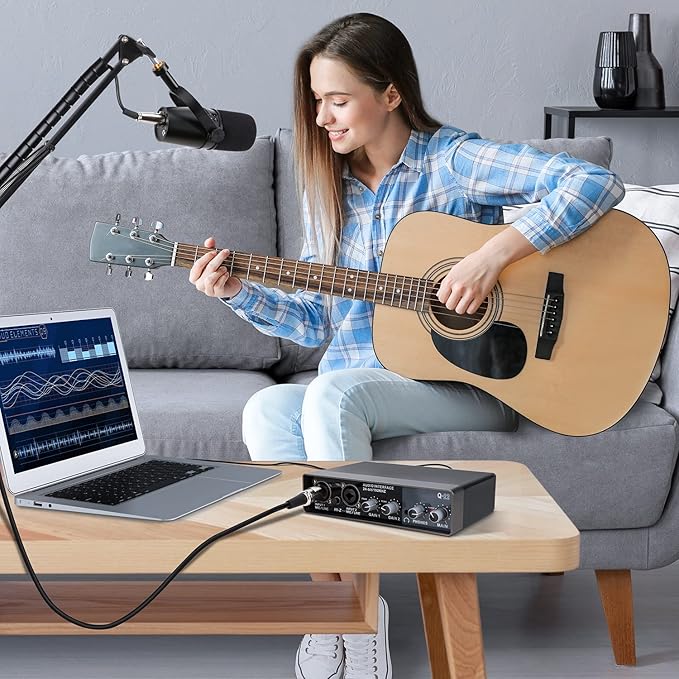 YOUSHARES USB Audio Interface for Recording Music, AudioBox Mic Preamps 48v 2 Channel for Streaming and Podcasting Recording