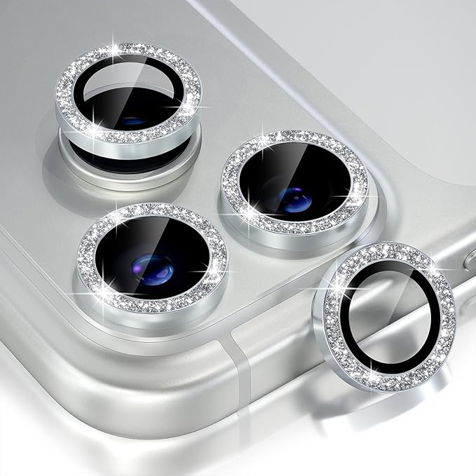 Choiche Compatible for iPhone 17 Pro/iPhone 17 Pro Max Camera Lens Protector Bling, 9H Tempered Glass Camera Cover Screen Protector Metal Ring Decoration Accessories (Glitter-Silver)