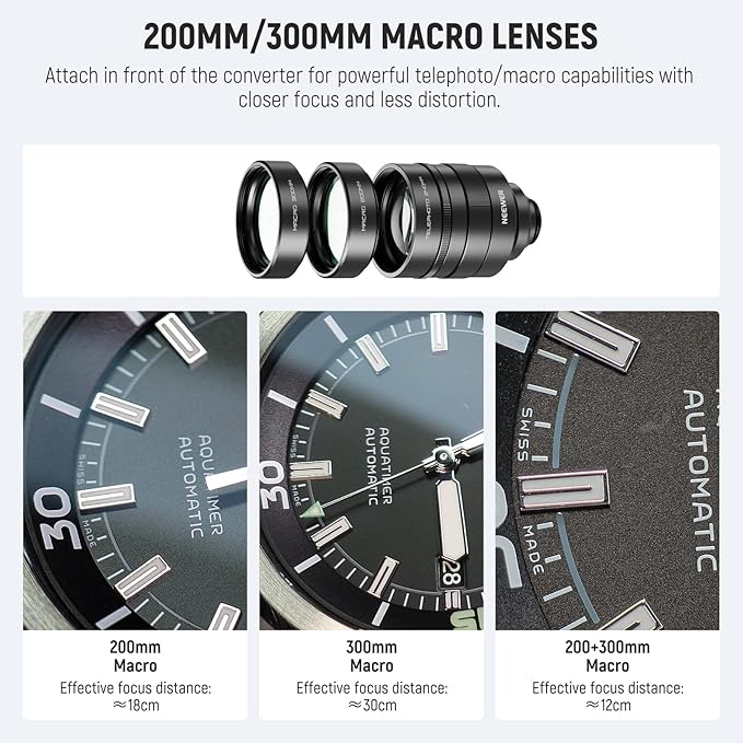 NEEWER 2X Converter with 200mm & 300mm Macro Lenses for Phone Camera Telephoto Lens Only, 7 Elements in 5 Groups, 17mm Thread Compatible with iPhone Android Samsung Xiaomi Phone Cage/Case, LS-79