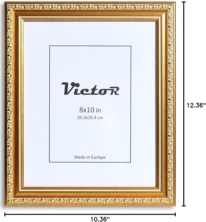 VictoR Picture Frame Chagall 8x10 Gold - Vintage Picture Frames with Shutterproof Acrylic Glass - 8 x 10 Photo Frame - Gold Picture Frames - Antique - only for hanging