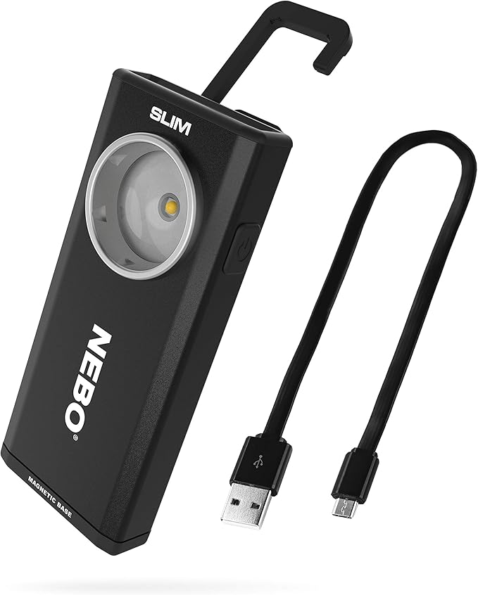 NEBO SLIM Pocket Flashlight | 500 Lumens, Rechargeable Mini EDC Work Light, Magnetic Base & Dimmable Brightness, Durable & Water Resistant, Includes Charging Cable — Black
