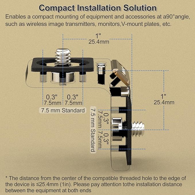1 Pcs Mini L-Shaped Mount Plate, Right-Angle Plate Mounting Bracket with ARRI, 90° Angle Video Rig Adapter for Wireless Video Transmitter, V-Mount Battery, Monitor, Max.Load 3.0kg