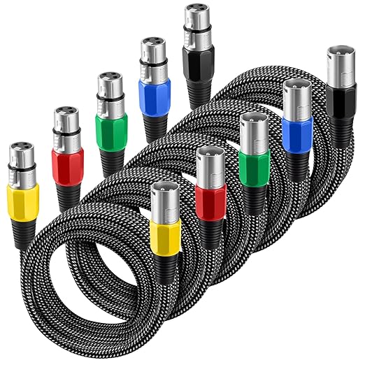 XLR Cable 20 FT/5 Pack, Microphone Cable 3 Pin Nylong Braided Balanced XLR Male to Female Heavy Duty Mic Patch Cords (Pure Copper Conductors)