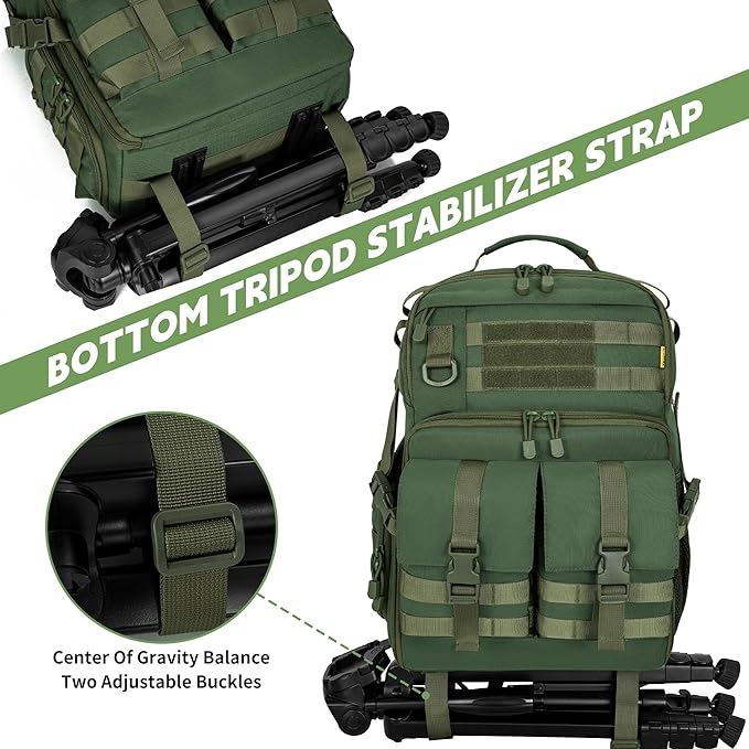 TORIBIO Camera Backpack for DSLR/SLR/Mirrorless Photography Camera, Waterproof Tactical Camera Travel Bag Backpack Case with 15.6" Laptop Compartment, Rain Cover & Tripod Holder