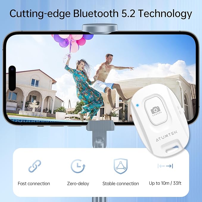 ATUMTEK Camera Remote Shutter for iPhone and Android Smartphones (2 Pack), Wireless Phone Remote Control Selfie Button for Photos and Videos (Bluetooth 5.2), Wrist Strap Included, White