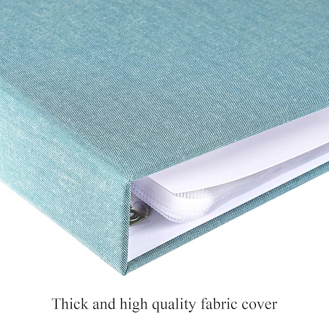 1DOT2 12x12 Inch Large 3 Ring DIY Scrapbook Photo Album Journal with 30 Plastic Sleeves 60 Pages and Fabric Cover for Baby Travel Wedding Anniversary kids Adventure (Cyan Blue Cover/White Pages)