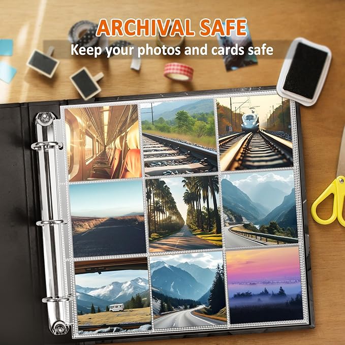 tutata Photo Album Refill Pages, Hold 4''x4'' Photos, 9-Pocket Scrapbook Page Protectors, Fit 13.5" × 13.1" Ring Album Binder, 25 Pack