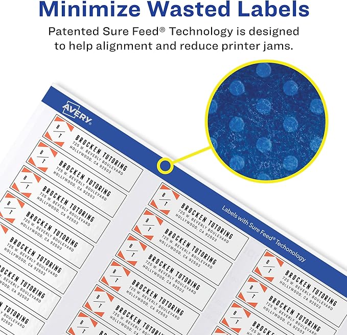 Avery Printable Return Address Labels with Sure Feed, 0.5" x 1.75", White, 800 Blank Mailing Labels (18167)
