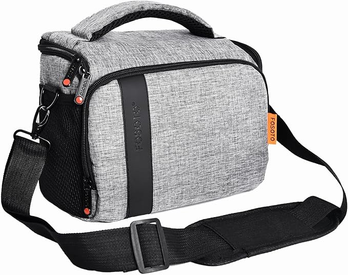 FOSOTO Compact SLR/DSLR Stylish Camera Bag Case Compatible for Nikon P900 B500 D3500 D5600 D7500, Canon EOS T6 T7i T5 4000D 80D, Sony A73 Mirrorless Camera Shoulder Case Waterproof Rain Cover (Gray)
