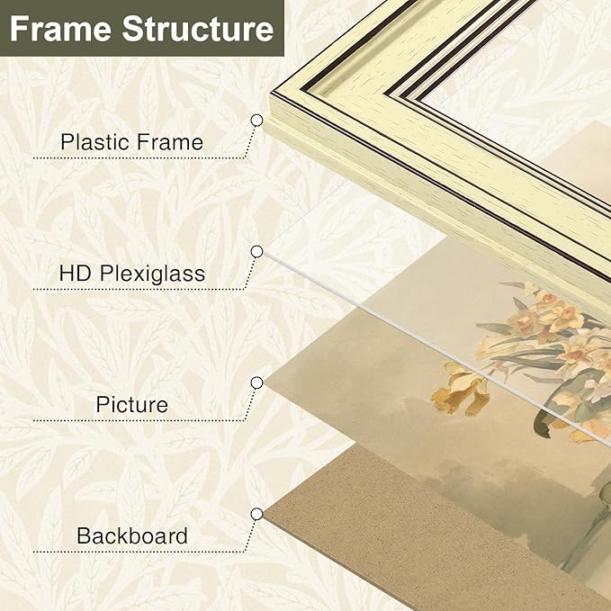 Vittanly 5x7 Picture Frame Set of 4, Vintage Photo Frame for Wall or Tabletop, Display 5x7 Pictures, Rustic Farmhouse Home Decor, Beige