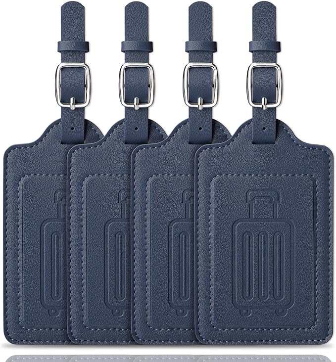 Teskyer Luggage Tags, Thick & Durable, Easy to Identify, Privacy Protection, TSA Approved Travel Essentials Suitcase Tags - 4 Pack, Blue