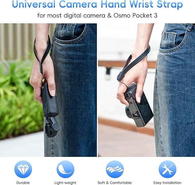 2 Pack Durable PU Leather Short Lightweight Hand Wrist Strap Lanyard String for Canon V10 G7X Mark III G5X Mark II Sony ZV-1 II RX100VII Ricoh GRIIIx Panasonic DMC-LX10 SOFORT 2 Osmo Pocket 3 Camera
