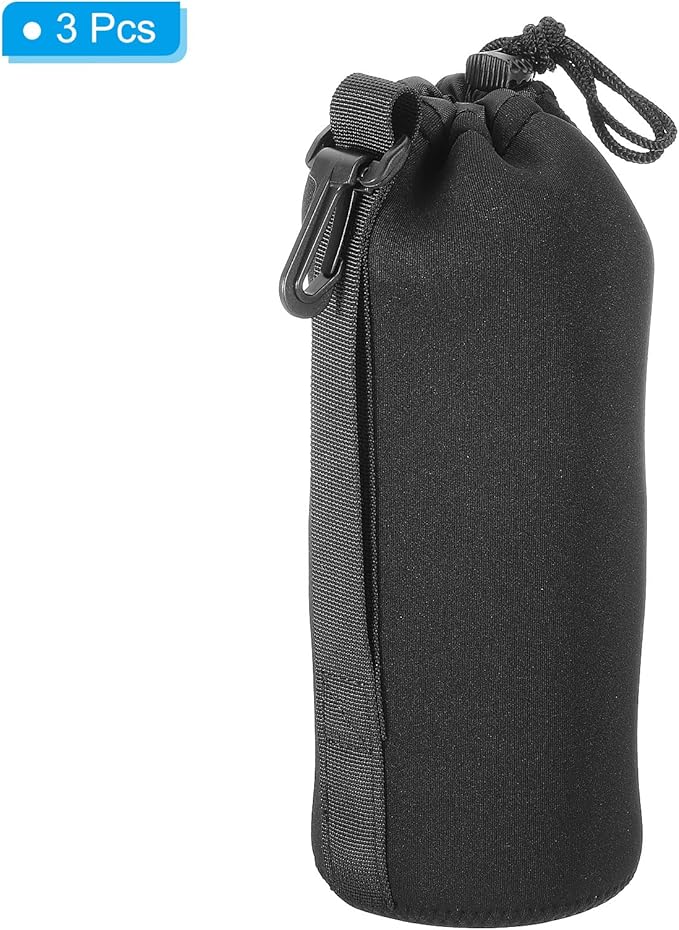 PATIKIL 3 Pcs 3.7" ID x 9.8" H Neoprene Lens Pouch Bag for DSLR Camera Lens, Waterproof, Shockproof, Wear-Resistant, Black