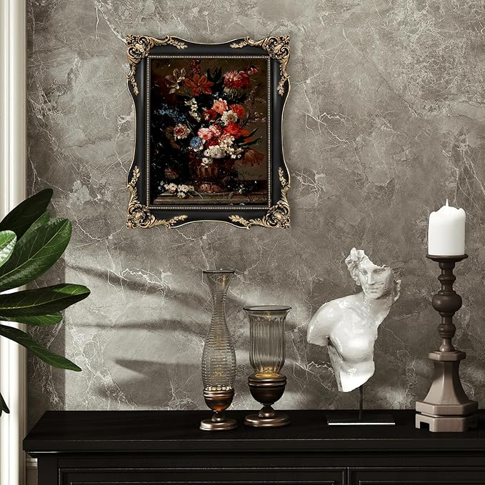 8x10 Black Vintage Picture Frame with Mat for 5x7 or 8 x 10 Photos, Ornate Baroque Gothic Victorian Frames, Tabletop or Wall Display, Antique Home Decor Accent