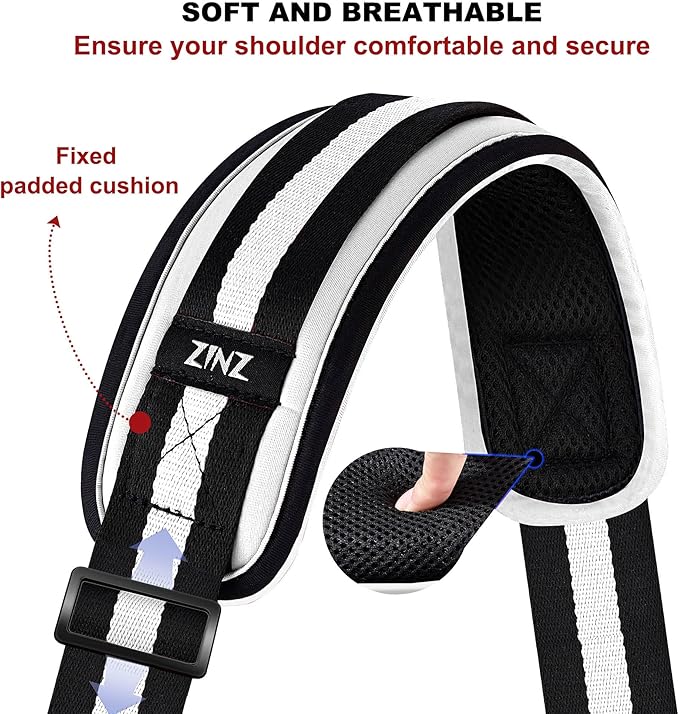 ZINZ 79.5" Universal Bag Strap with Ultra-Thick Fixed Breathable Pad Adjustable Heavy-Duty Shoulder Strap for Laptop Crossbody Luggage Gym Camera Bag and More -TW01B03
