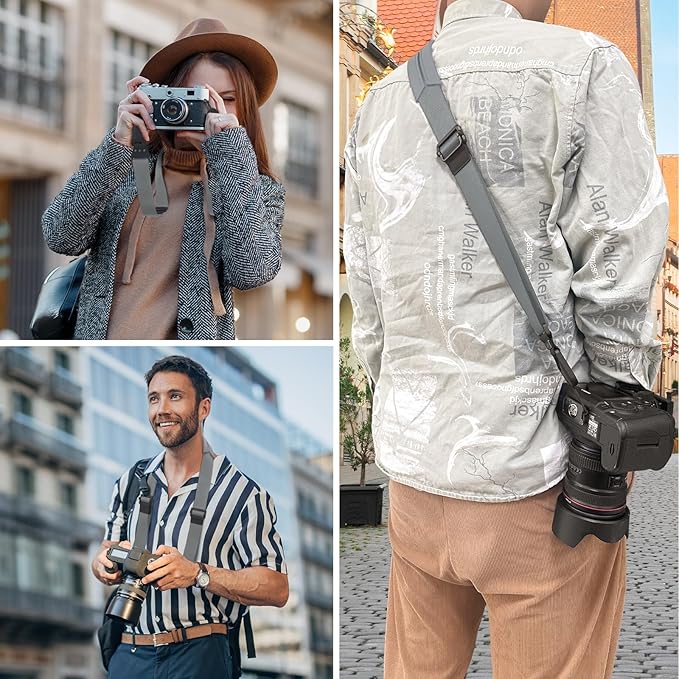 FIEIL Camera Shoulder Strap with Quick Release Plate, 1.5''Wide Universal Camera Neck Strap, Smooth and sturdy, Equipped with Comfortable Silicone Shoulder Pad for Photographers(Silver Gray)