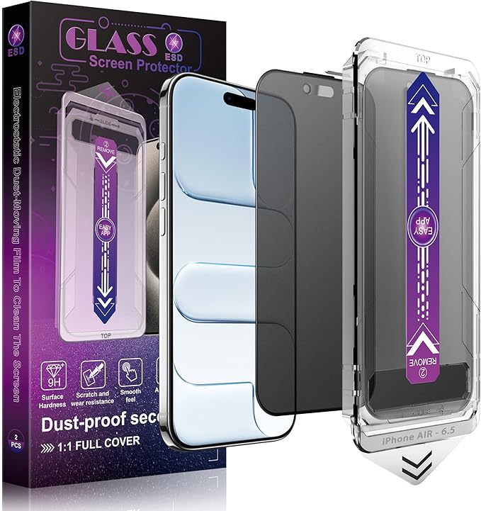 CHRYSHA Matte Privacy Screen Protector for iPhone Air 6.5-Inch, Auto Dust Removal, 9H Anti-Spy Tempered Glass Film, Full Cover, Anti-Fingerprint, Easy Installation, 2 Pack