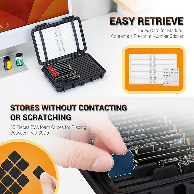 High Capacity 24 Slots M.2 2280 2260 2242 2240 2230 Case, Sturdy M.2 NVMe SSD Card Case with Label & Notepaper, Water-Resistant & Shockproof M.2 2280 SSD Holder Vertical Style M.2 Drive Organizer Box