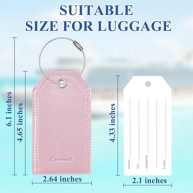 Luggage Tag & Initial Baggage Tags for Suitcases Leather Bag Tags for Backpacks Handbag School Instrument with Name ID Label Travel Essentials, Unique Fun Rose Gold Personalized Luggage Tags 2 Pack