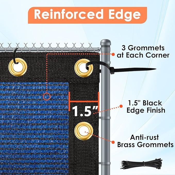 i COVER 6x25ft Fence Privacy Screen, Heavy Duty Privacy Fence Screen, Outdoor Shade Cloth Mesh Barrier, Cable Zip Ties Included, Blue