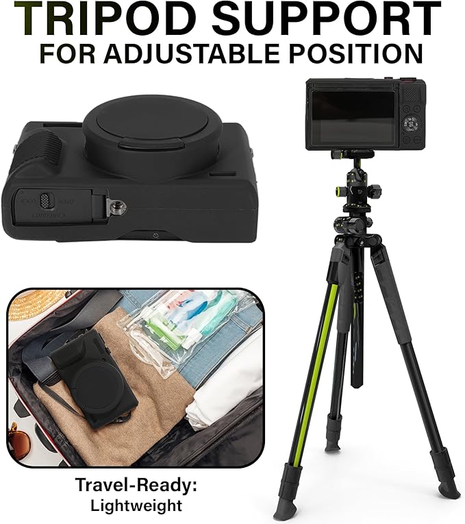 STSEETOP Camera Case for Canon PowerShot G7X Mark III - Protective Silicone DSLR Skin with Lens Cover, Detachable Cage, Shockproof, Dustproof (Black)
