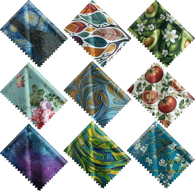 Pattern Printed Soft Microfiber Cleaning Cloths 9 Pieces for Eyeglasses (Patterns Randomly Sent), Camera Kens, Cell Phones, CD, DVD, Computers, Tablets, Laptops, Telescope, LCD Screens