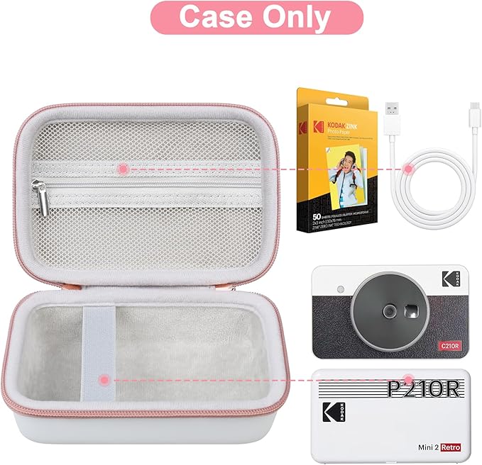 Canboc Carrying Case for KODAK Mini 2 Retro 4PASS Portable Photo Printer/KODAK Mini Shot 2 Retro 4PASS 2-in-1 Instant Digital Camera, Mesh Bag fits Photo Paper and Cable, White