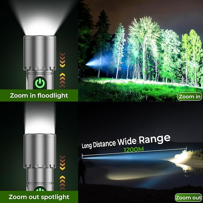 Magnetic Flashlight Rechargeable,2000LM 5000mAh Flashlights High Lumens with 18 Modes,Waterproof, Adjustable,Powerful Flash Light,Multi-Flashlights for Home,Car,Hiking,Camping (1, Silver)